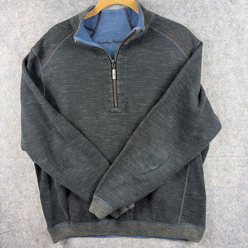 Tommy Bahama Reversible Blue Gray 1/4 Zip Mens Pull Over Sweater Size XL